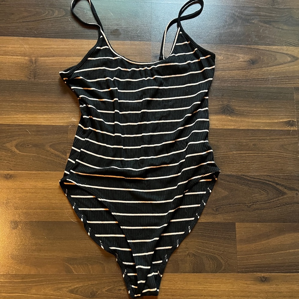 Black and tan ribbed bodysuit